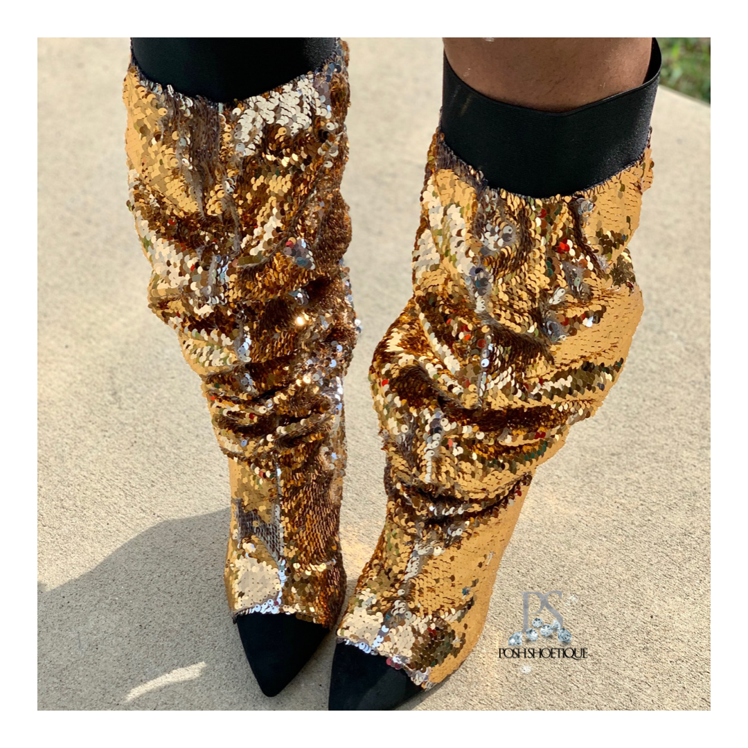 Gold slouch outlet boots